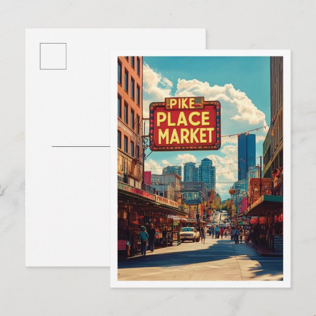 Pike Place Market Seattle Illustration Postkarte (Vorne/Hinten)