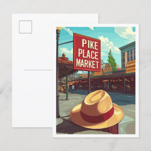 Pike Place Market Seattle USA Vintage Reise Postkarte