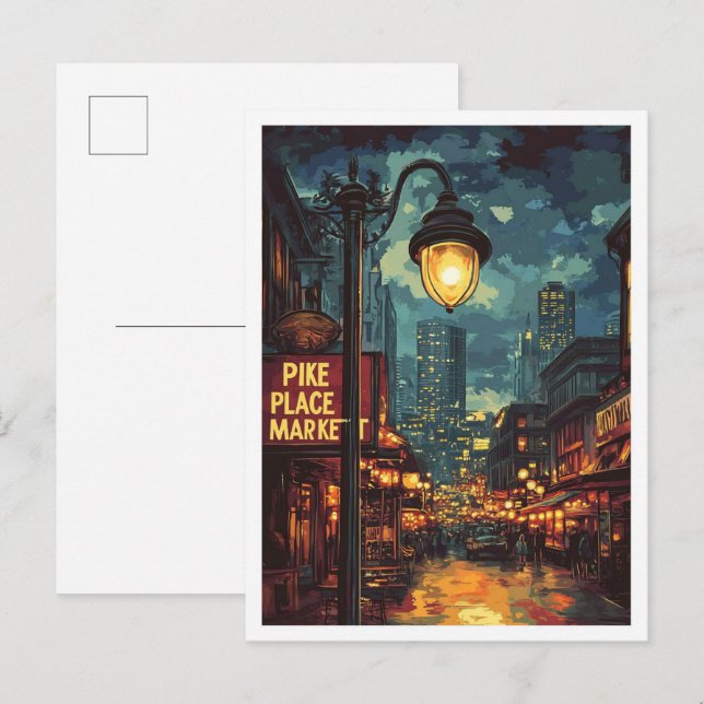 Pike Place Market Seattle Washington USA Travel Postkarte (Vorne/Hinten)