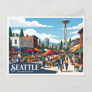 Pike Place Market und Space Needle Seattle Postkarte