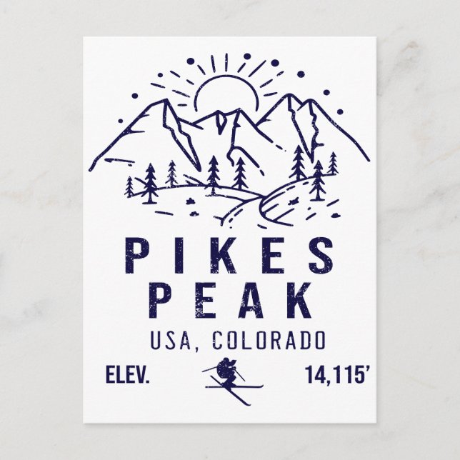 Pikes Peak Colorado Minimalistisch Skifahren Souve Postkarte (Vorderseite)