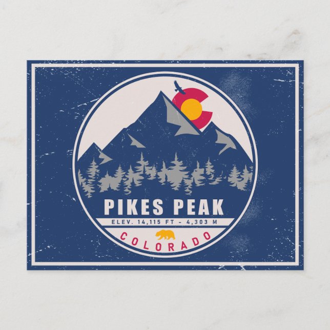 Pikes Peak Colorado Retro Sunset Souvenirs 80er Postkarte (Vorderseite)