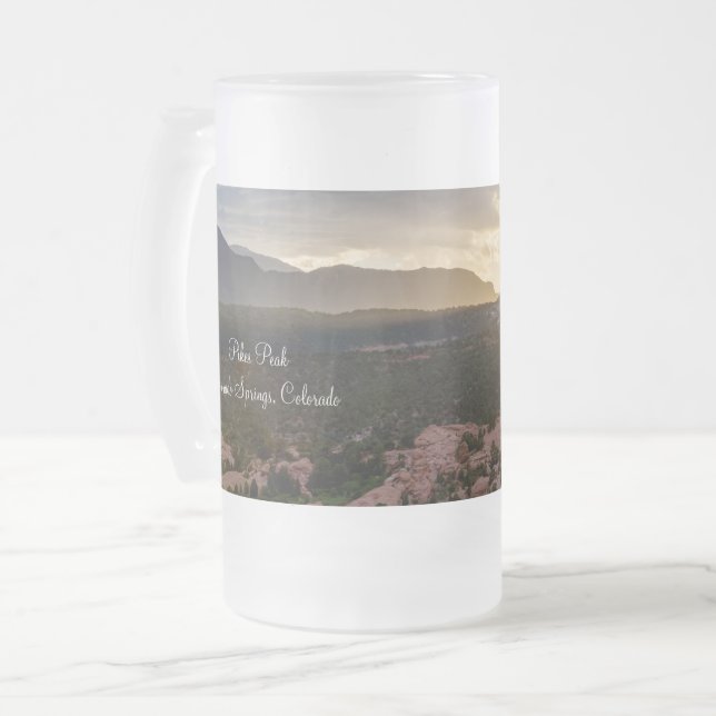 Pikes Peak Sunset Haze Mattierte Bier Tasse (Vorderseite Links)