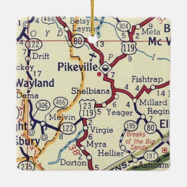 Pikeville KY Vintage Karte Keramikornament (Rückseite)