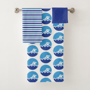 Piktogramm des Schwimmers, blaue Streifen schwimme Badhandtuch Set