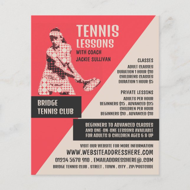 Piktogramm Tennis Player, Tennisunterricht/Kurse Flyer (Vorne)