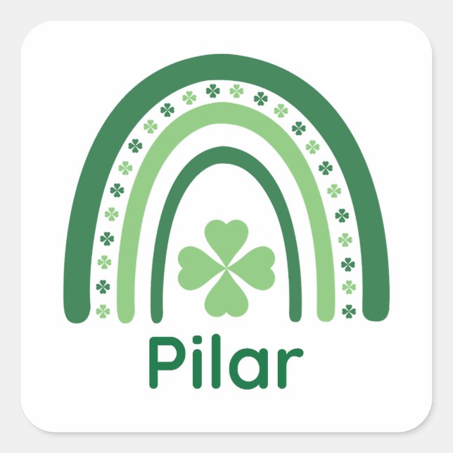 Pilar Name Clover Boho Rainbow Quadratischer Aufkleber (Vorderseite)