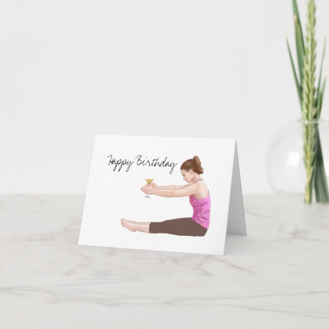 Pilates Happy Birthday Card mit Cocktail Karte (Vorderseite)
