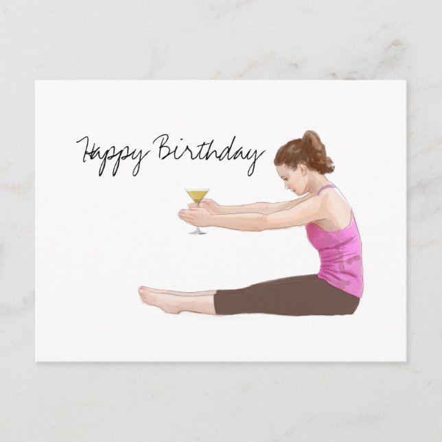 Pilates Happy Birthday Card mit Cocktail Postkarte (Vorderseite)