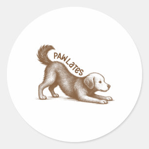 Pilates-Hundefreund-Stretching-Workout-Fitness-Wor Runder Aufkleber