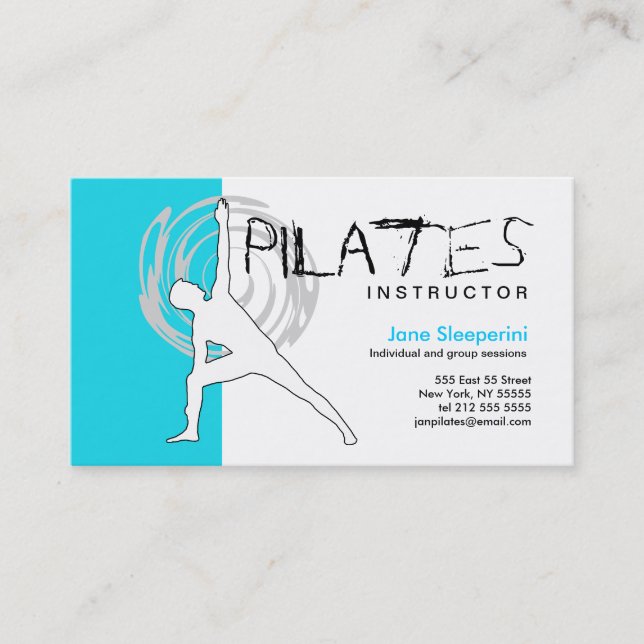 Pilates Lehrer-Visitenkarte-Blau Visitenkarte (Vorderseite)