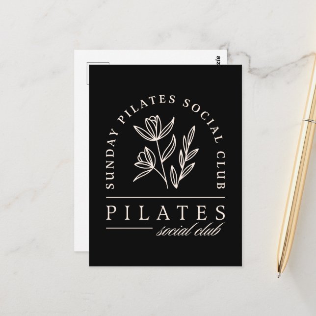 Pilates Liebhaber Social Club Studio schwarz Postkarte (Vorderseite/Rückseite Beispiel)