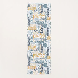 Pilates Lingo-Blau-Gold handgeschriebene Wort-Coll Yogamatte