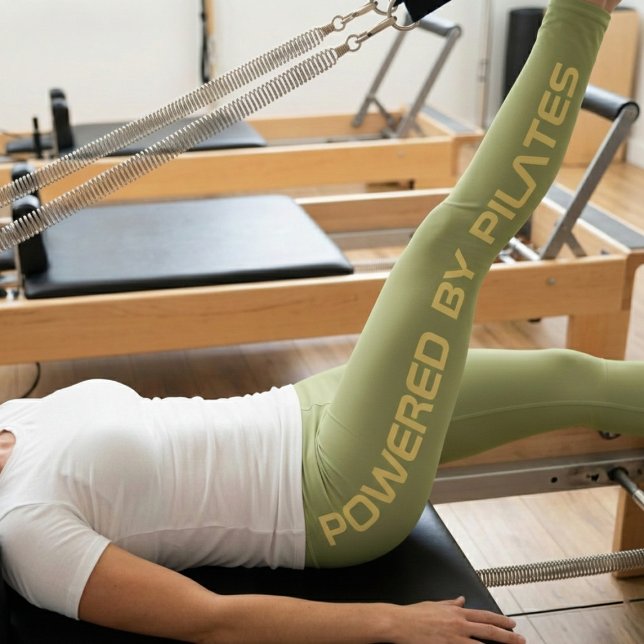 Pilates Monogram - Erstellen Sie Ihr eigenes Desig Leggings (Olive green Pilates leggings worn by a woman on a reformer)