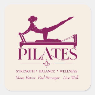 Pilates-Reformer-Motivations-Wein-Grafik Quadratischer Aufkleber