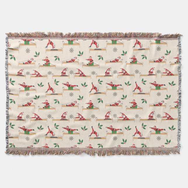 Pilates Reformer Santa Seamless Christmas Patterns Decke (Vorderseite)