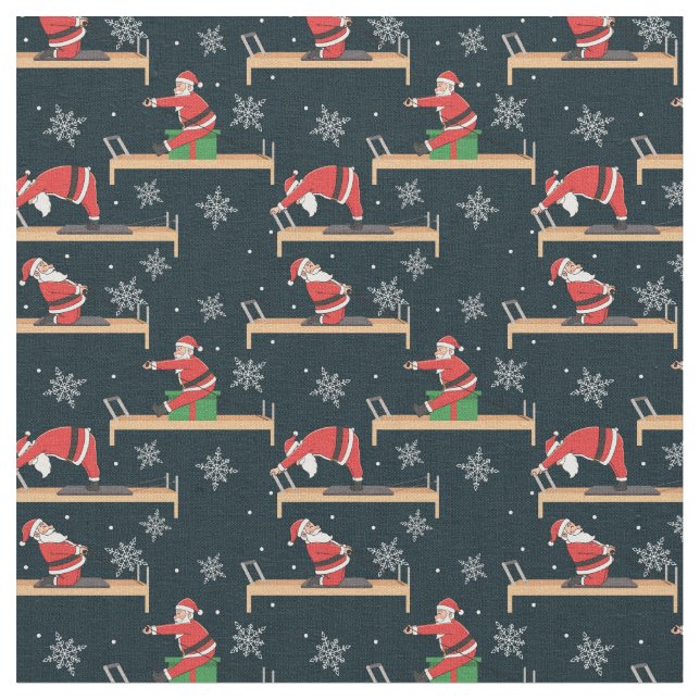 Pilates Reformer Santa Seamless Christmas Patterns Stoff (Nahaufnahme)