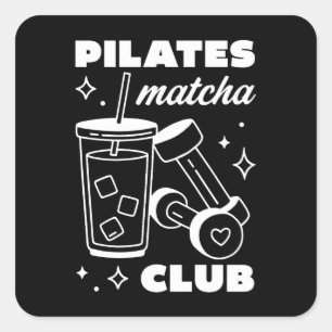 Pilates- und Matcha-Liebhaber-Club-Gruppentraining Quadratischer Aufkleber