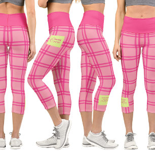 Pilates Yoga Rosa Kariert Personalisierter Text Capri Leggings