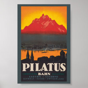 Pilatus Bahn Switzerland Vintage Poster 1910