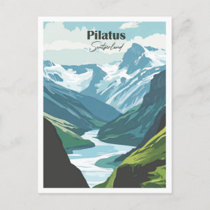 Pilatus Schweiz Kunstwerk Reiseillustration Postkarte