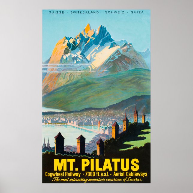 Pilatus Switzerland Vintage Travel Poster (Vorne)