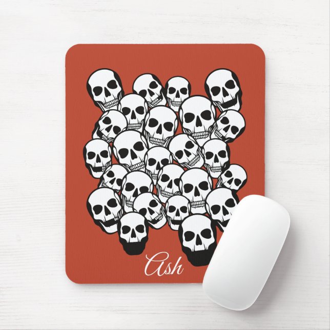 Pile Skulls Burnt Amber Red Background Mousepad (Mit Mouse)