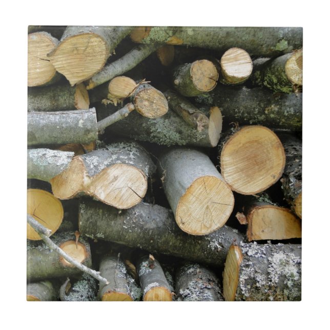 Pile von gestapeltem geschnittenem Feuerholz Fliese (Vorderseite)