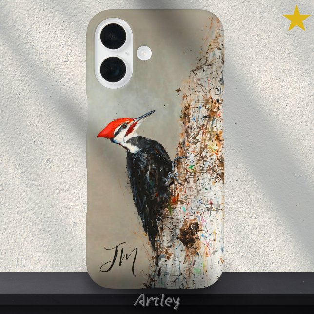 Pileated Woodpecker Birdwatch Monogram Initial Case-Mate iPhone Hülle (Von Creator hochgeladen)