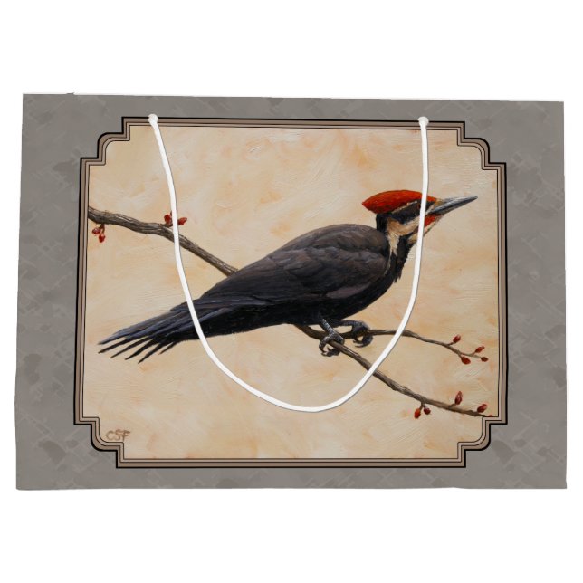 Pileated Woodpecker Gray Große Geschenktüte (Rückseite)