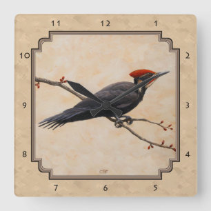 Pileated Woodpecker Tan Quadratische Wanduhr
