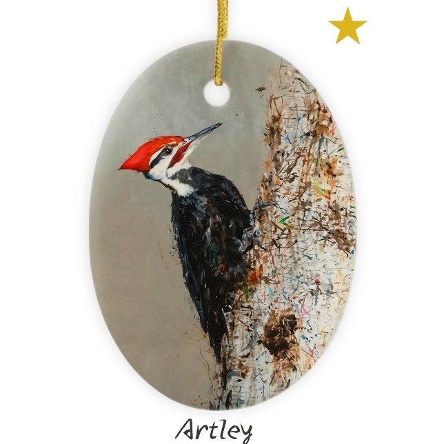 Piletiertes Woodpecker Bird Painting Year Weihnach Keramik Ornament (Von Creator hochgeladen)