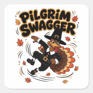 Pilger Swagger Truthahn Erntedankfest Dab Dabbing Quadratischer Aufkleber