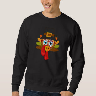 Pilger Truthahn Gesicht Rote Brille Blaue Augen Th Sweatshirt