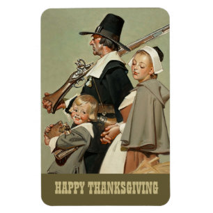 Pilgerfamilie. Vintage-Kunst Thanksgiving-Geschenk Magnet