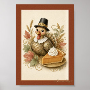 Pilgerpute mit Kürbiskuchen Thanksgiving Poster