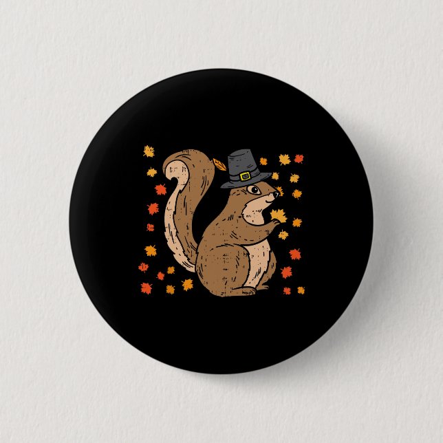 Pilgrill Eichhörnchen Niedlicher Erntedank Herbst  Button (Vorderseite)