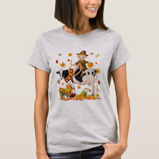 Pilgrim Boy Riding Cow Thanksgiving Pilgrim Boy T-Shirt