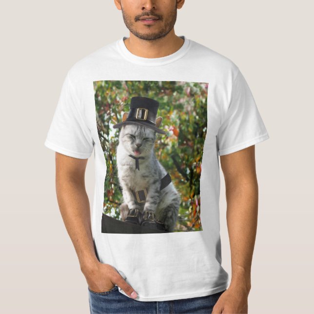 Pilgrim Cat Erntedank T-Shirt (Vorderseite)