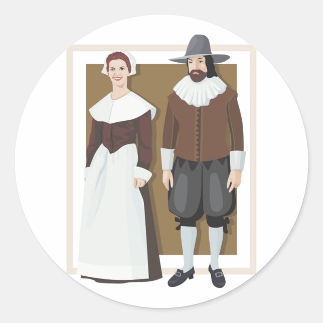 Pilgrim Couple Runder Aufkleber (Vorderseite)