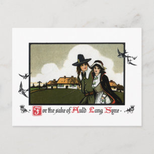 Pilgrim Couple Vintager Neujahrstag Feiertagspostkarte
