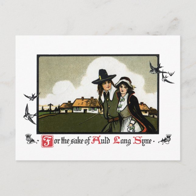 Pilgrim Couple Vintager Neujahrstag Feiertagspostkarte (Vorderseite)