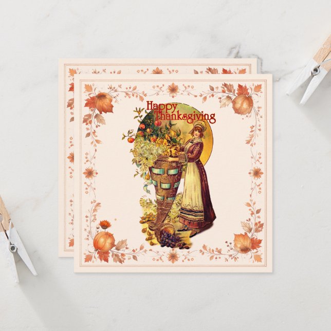 Pilgrim Girl Erntedank Einladung (Vorderseite/Rückseite Beispiel)