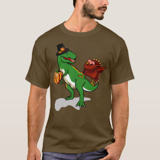 Pilgrim hat T Rex Dinosaur Dabbing T-Shirt