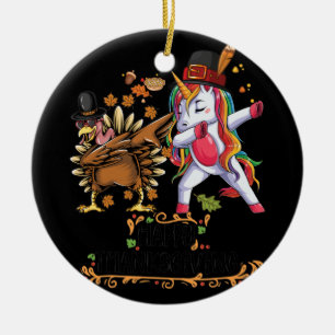 Pilgrim Hat Turkey Unicorn Dabbing Erntedank Keramik Ornament