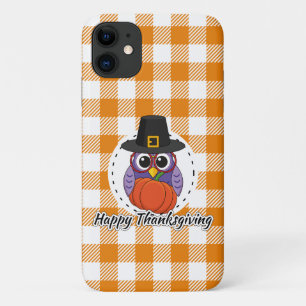 Pilgrim Owl auf Orange Kariert - Glückliches Ernte Case-Mate iPhone Hülle