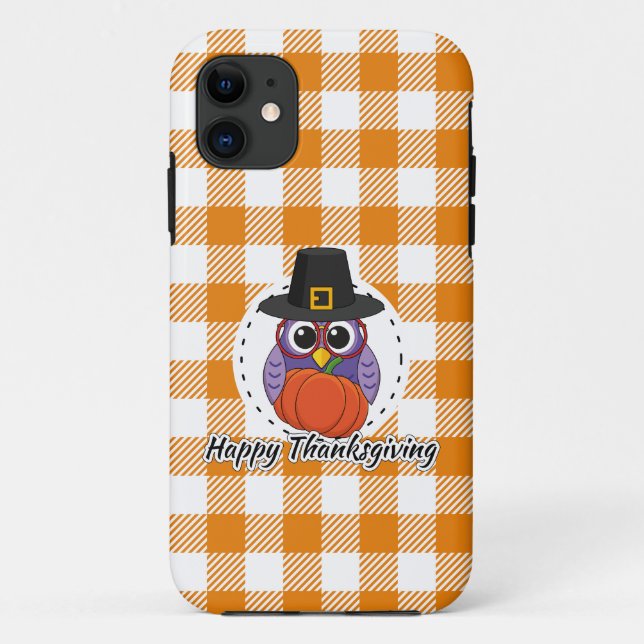 Pilgrim Owl auf Orange Kariert - Glückliches Ernte Case-Mate iPhone Hülle (Rückseite)