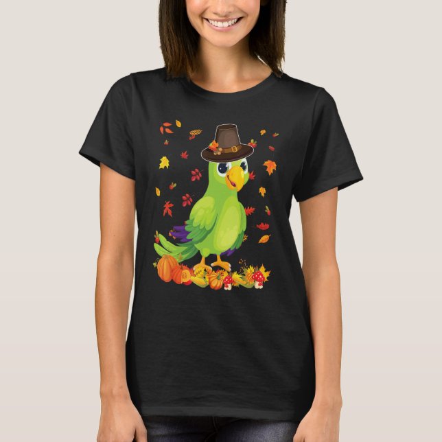 Pilgrim Parrot Happy Thanksgiving Thankful Pumpkin T-Shirt (Vorderseite)