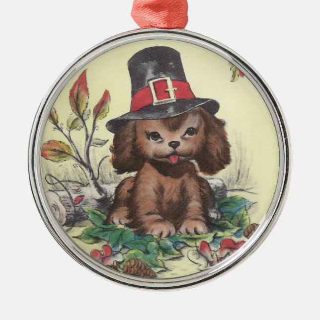 Pilgrim Puppy Erntedank Silbernes Ornament (Vorne)