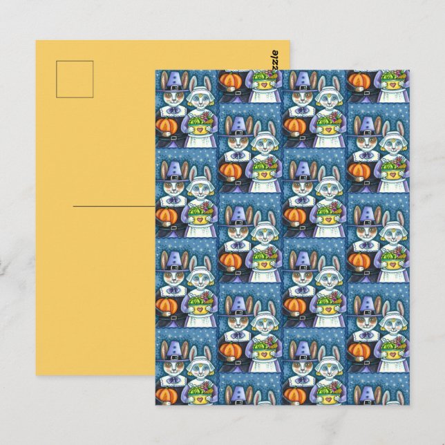 PILGRIM RABBITS, ERNTEDANK HARE'S HARVEST, NIEDLIC POSTKARTE (Vorne/Hinten)